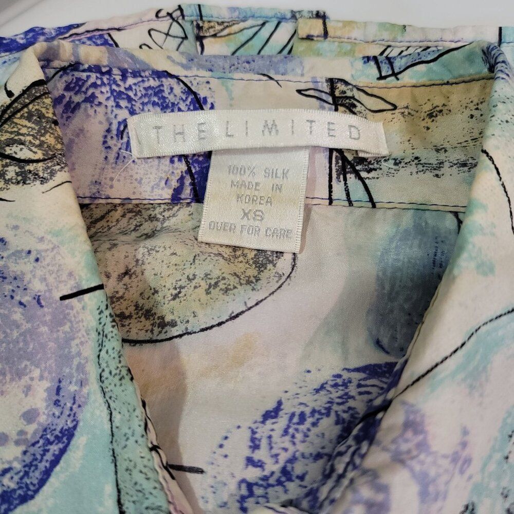 Vintage The Limited Sz XS Abstract Art Print Oversized Silk Blouse Shirt 90s - Picture 10 of 11